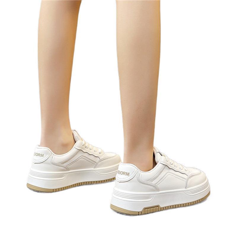 Women's Trendy White Platform Sneakers - Versatile Spring/Autumn Skate Shoes, Breathable, Thick-Soled, New Hot-Selling Casual Sports Style, 2025.