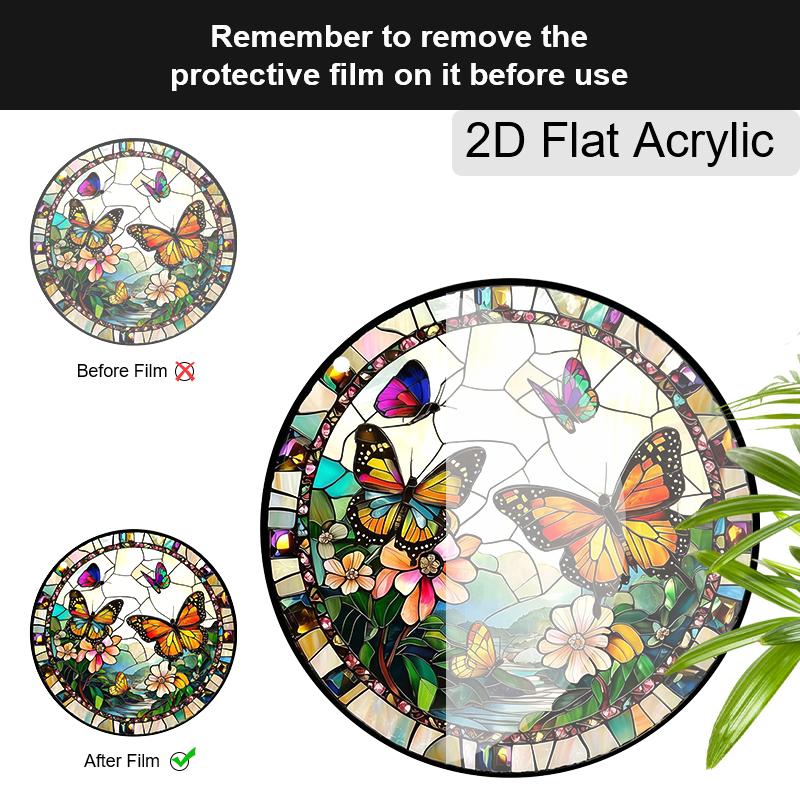 Acrylic Colorful Butterflies and Flowers Suncatcher, Stained Glass Style Window Hanging Ornament for Nature and Garden Lovers