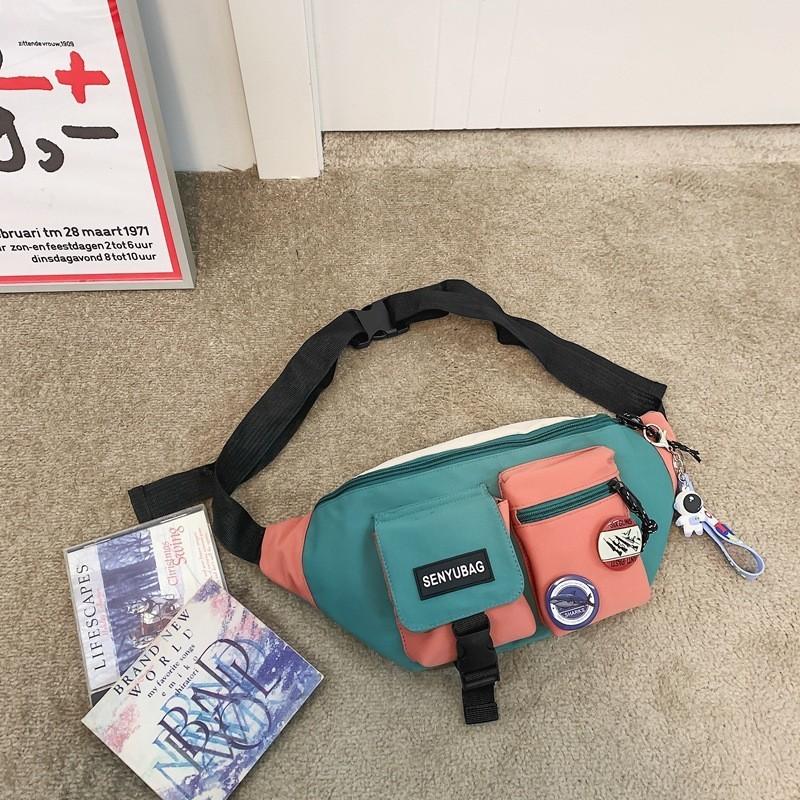 Waterproof Polyester Chest Bag For Men Colored Letter Pattern Trendy Sling Bag зелёный