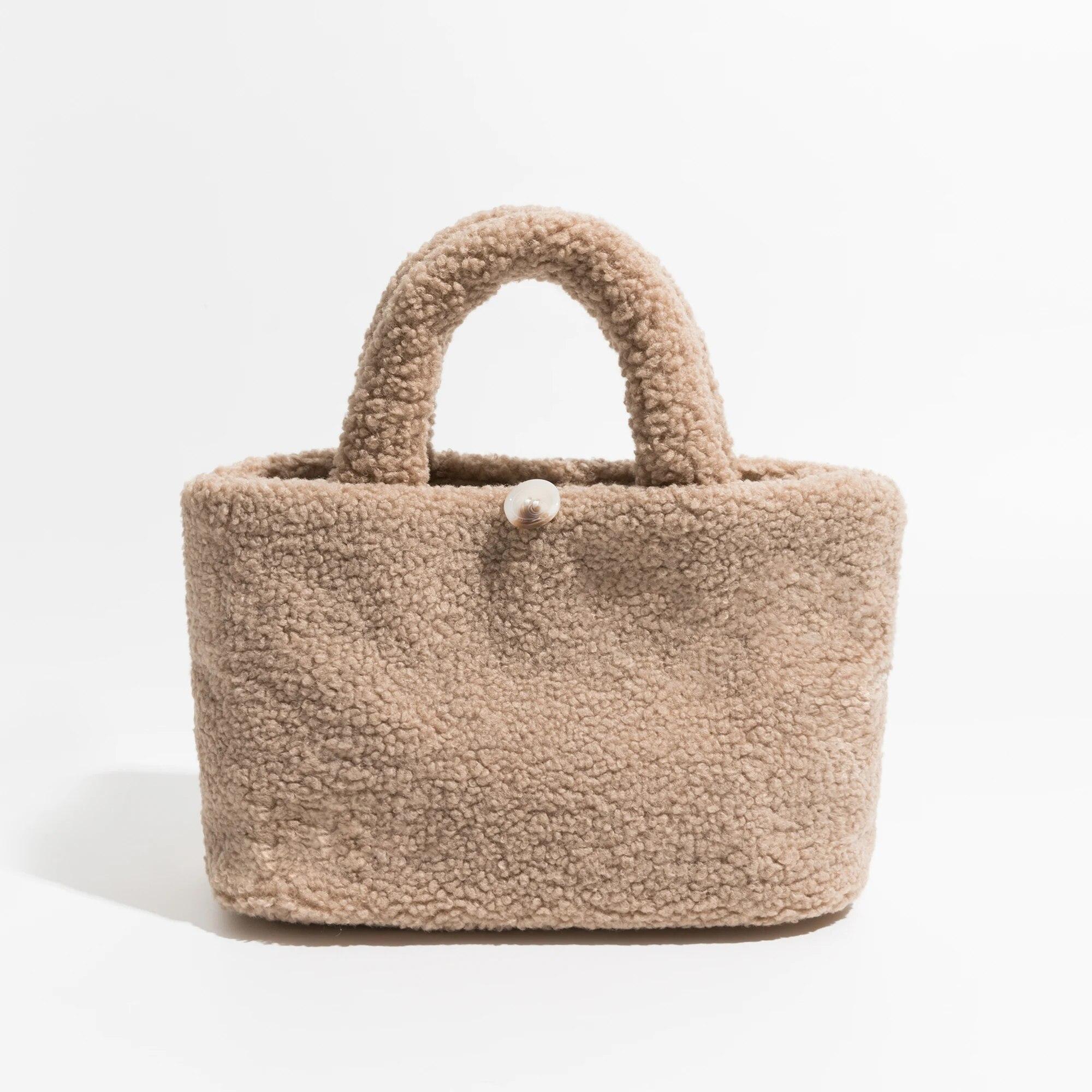 

Простая стильная сумка-тоут из искусственного меха, плюшевая женская зимняя сумка-ранец, модная брендовая повседневная офисная сумка с ручкой сверху чёрный