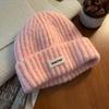 Blue Knitted Wool Hat for Women In Autumn and Winter Big Head Versatile Hat Showing Face Small Warm Ear Protection Head Hat