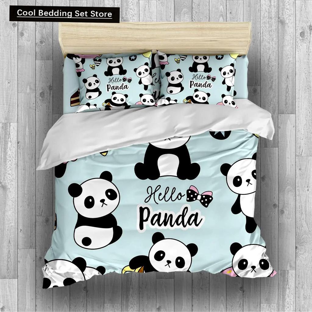 Panda King Full Bedidng Set Kids Romantic Bedding Set Cartoon Animal Duvet Cover Bicycle Balloon Dragonfly Polyester Quilt Cover