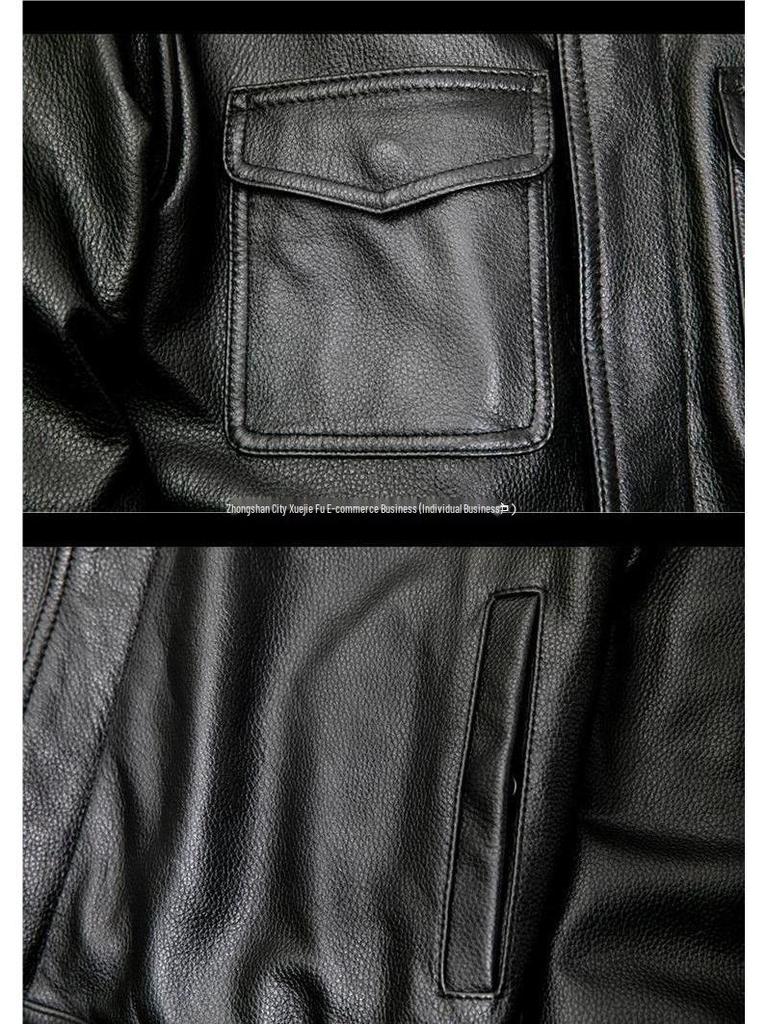 Men's Genuine Leather Turn-Down Collar Jacket - Short Style Cowhide Texture with Cotton, Plus Size - Ideal for Autumn & Winter