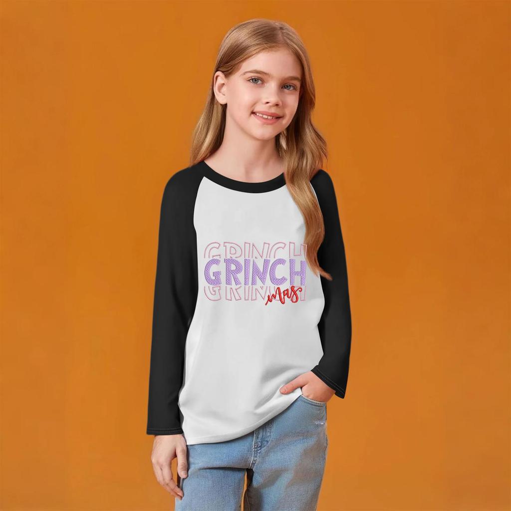Kids' Fashionable Comfortable Christmas Print Neck Pullover Long Sleeve Top