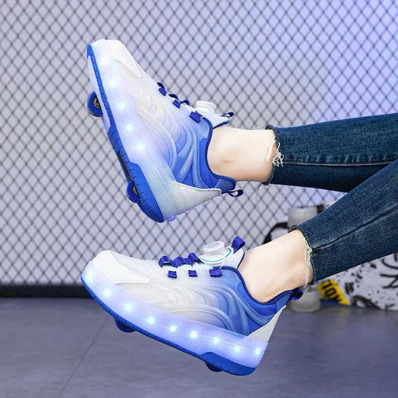 PONERAIT Two Wheels Children's Led Light Roller Skate Shoes Boys Girls Glowing Sports Luminous Sneakers Skateboard USB Charging