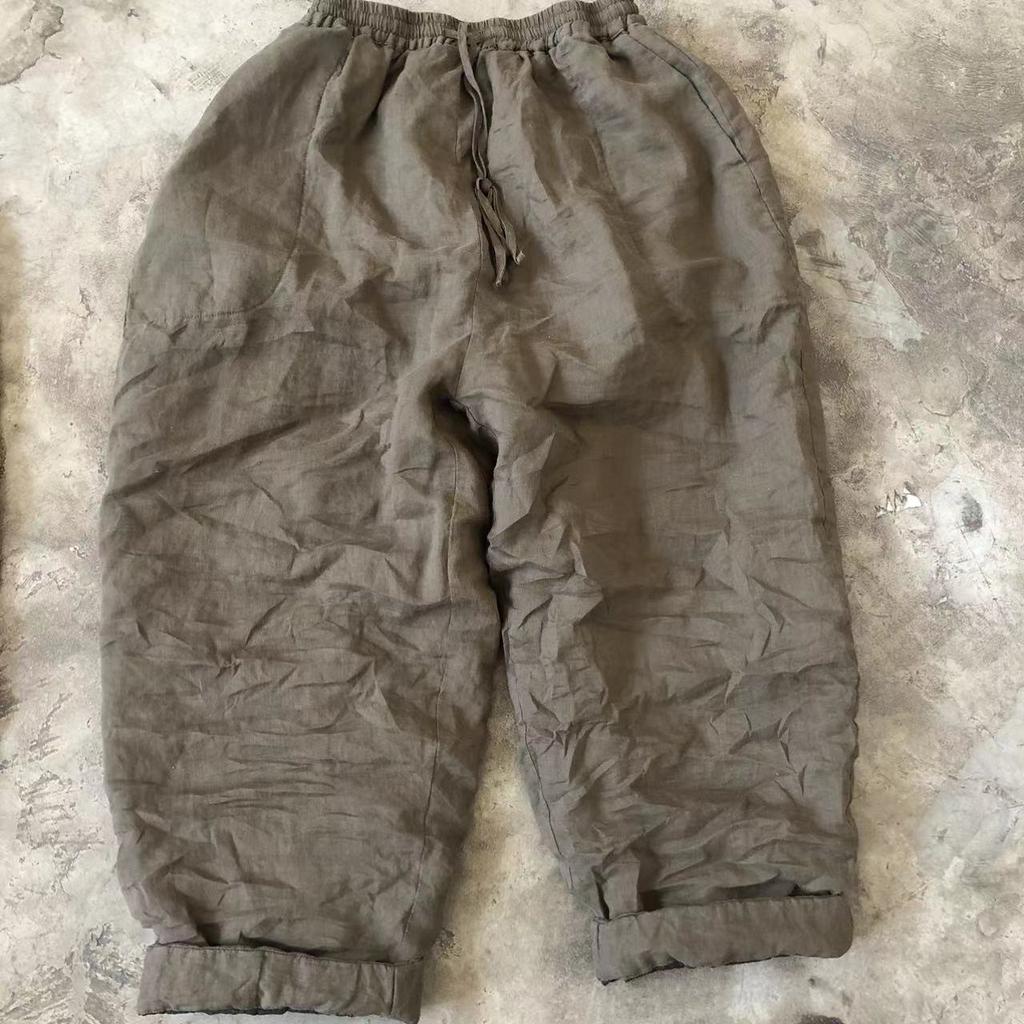 Johnature Women Vintage Winter Pants Solid Color Warm Elastic Waist Trouser Loose Women Straight Pants