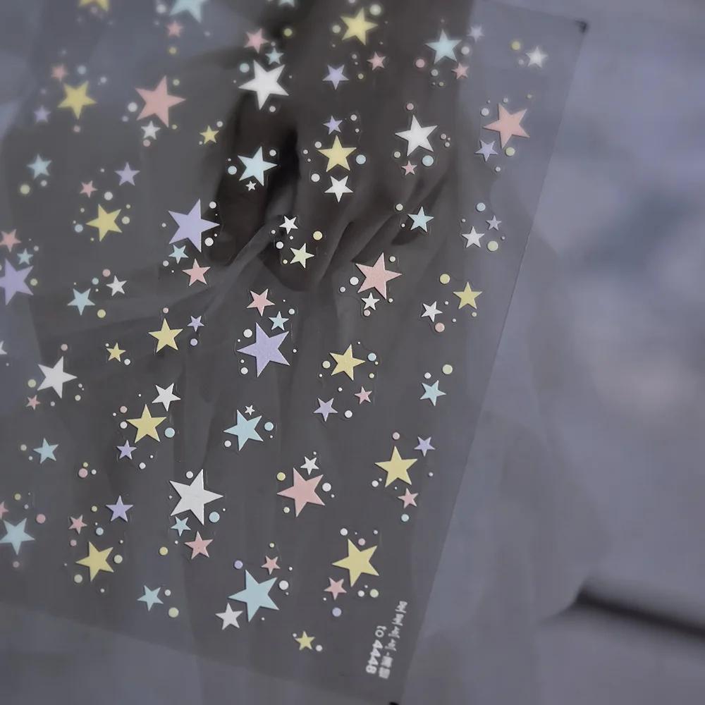Colorful Five-pointed Star Gird Polka Dot Line Bowknot Cherry 5D Shiny Nail Art Stickers Self Adhesive Decoration Manicure Decal