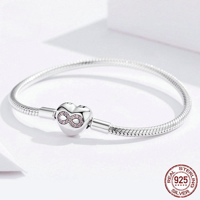 Original Eternal Heart S925 Sterling Silber Valentinstag Serie DIY Basic Chain Damen Silberarmband