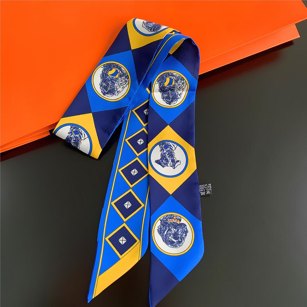2022Summer Fashion New Animal Dog Pattern Ladies Decoration Twill Long Strip Silk Scarf Narrow Belt Streamer Tie Bag Small Scarf