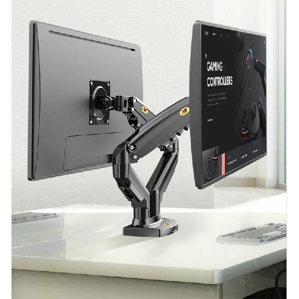 Desktop NB F160 + FP-2 Gas Spring Dual Arm for 17"-27" Monitor Holder + 10"-17" Laptop Support Air Press Mount Stand Load 2-9kg