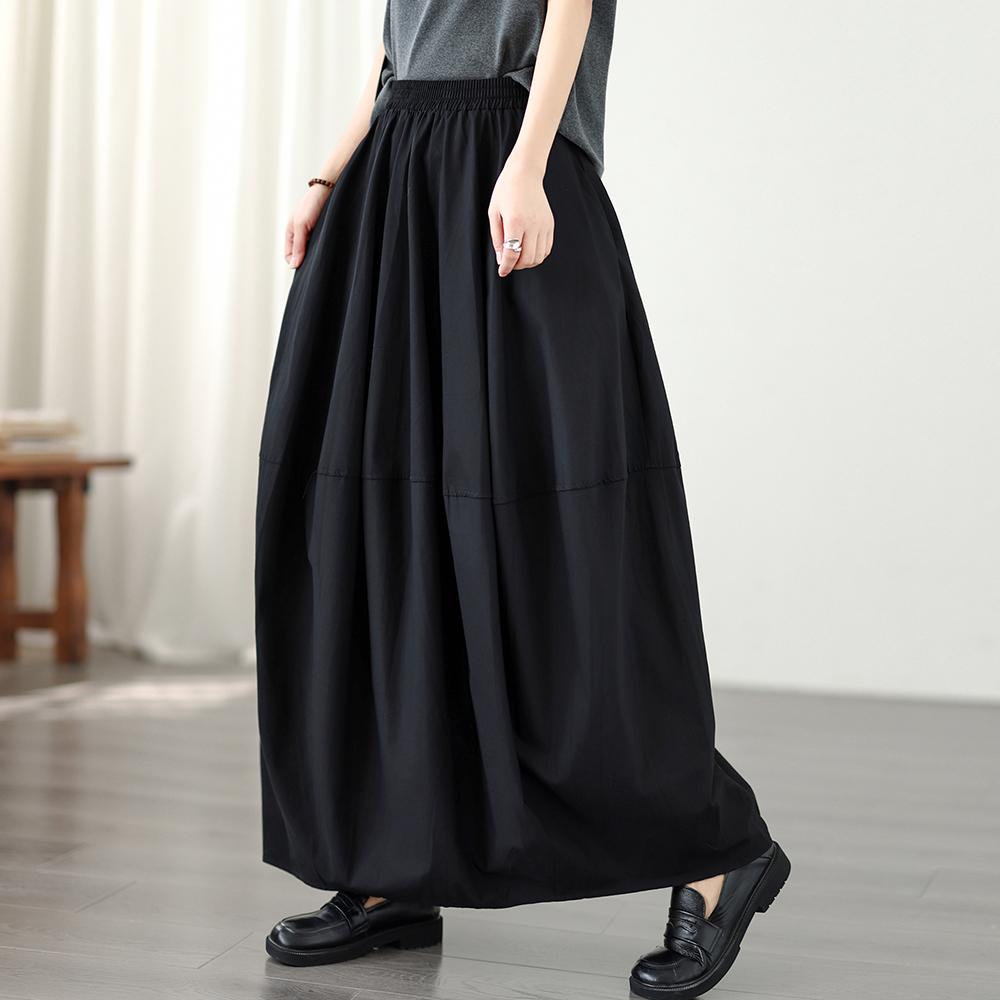 DIMANAF 2026 Sommer Strand Übergröße Langes Kleid Damen Elastischer Bund Locker Lässige Hose Unterteil Schwarz