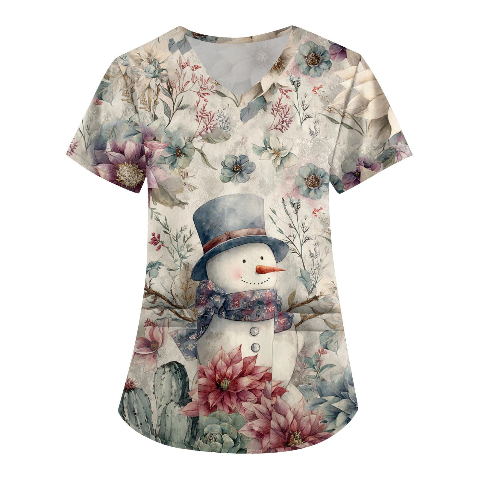 

Женская рабочая униформа с принтом, V-образный вырез, карманы, базовый короткий рукав, пуловер, топ XL белый