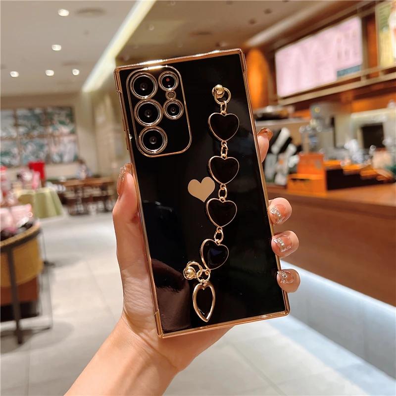 Plating Silicone Bracelet Case For Samsung Galaxy S25 S24 S22 S23 S21 Ultra Plus FE A55 A54 A53 A52 5G Shockproof Armor Covers