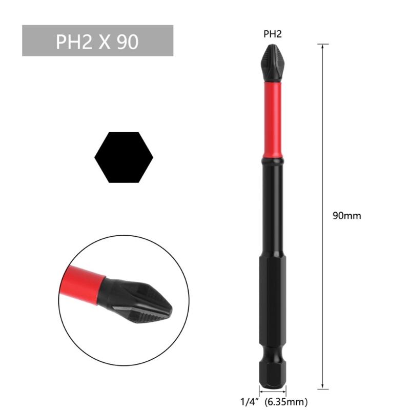 3Pieces Special Magnetic Cross Screwdriver Bit 1/4 Inch Hex Shank PH2 50mm 70mm 90mm For Electrician Power Tool