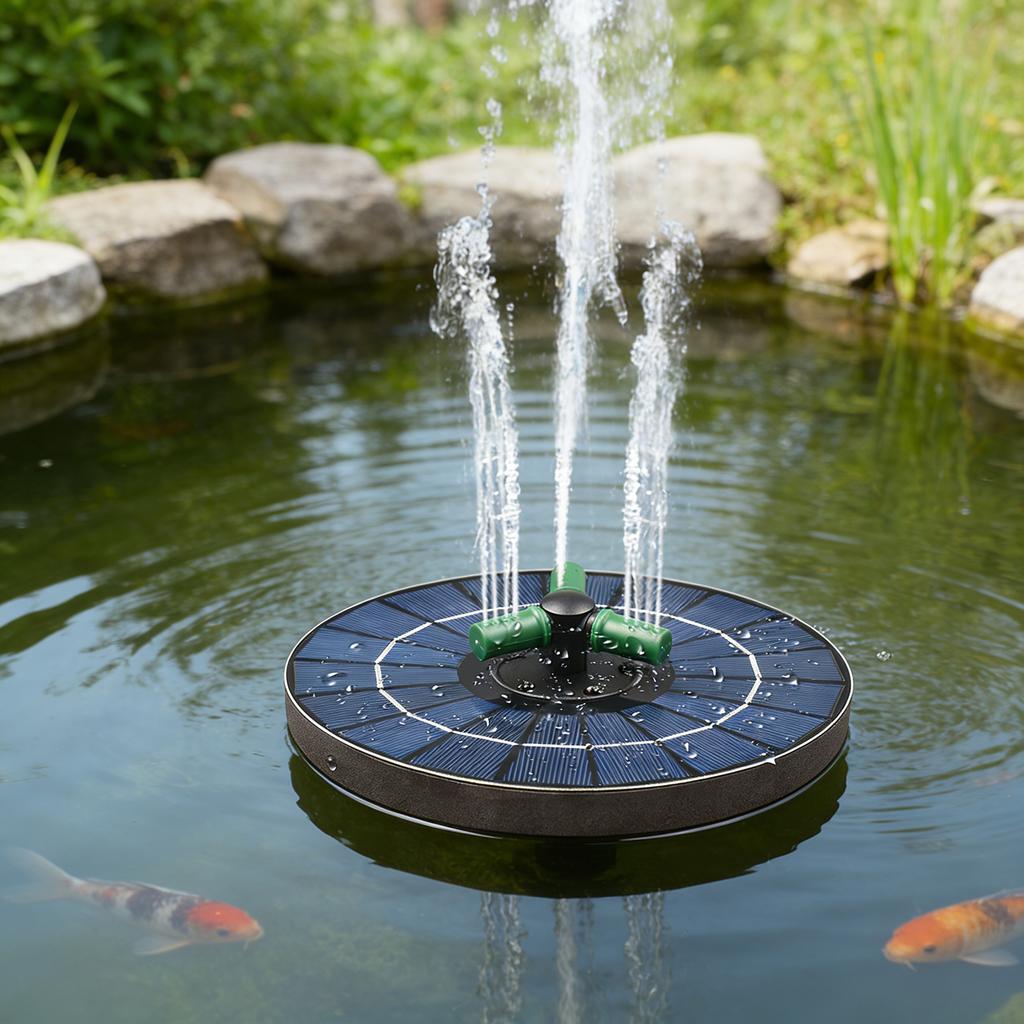 Solar Fountain with RGB Color Light, 4W 9V High Efficiency Glass Solar Panel, Floating Fountain Pump with 7 Sprayer