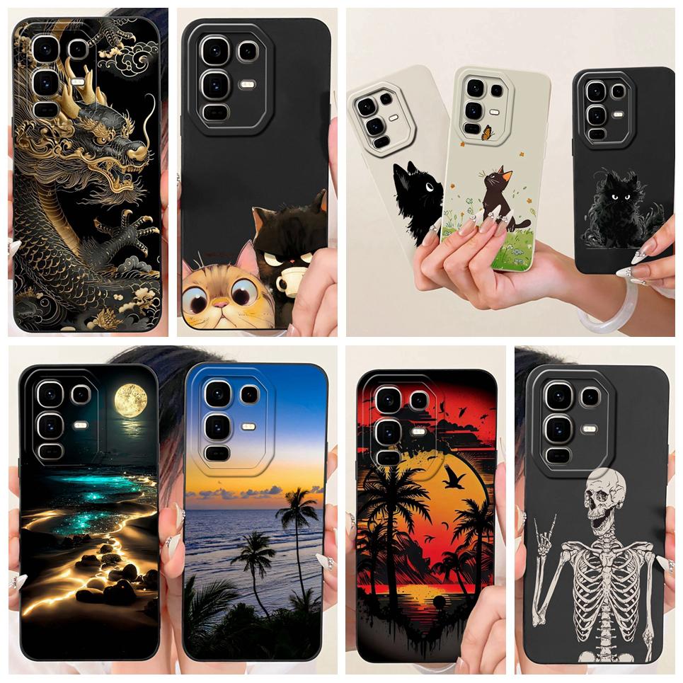 Phone Case For Infinix Note 50 Pro Note50 50 Pro+ Casing Liquid Silicone Cartoon Dragon Funny Cat Seabeach Pattern Back Cover