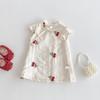 Girls Cherry Cheongsam Dress Summer Chinese Style Cross Collar Princess Dress Fashion Outfit for Kids