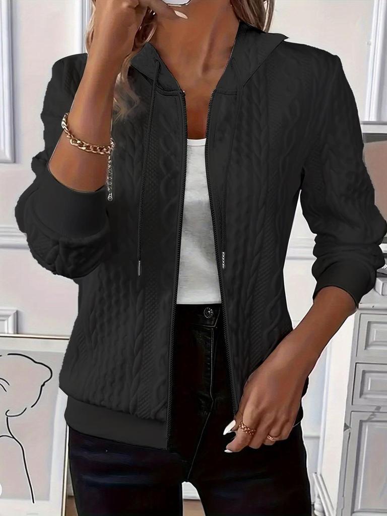 2025 Women's Solid Color Knit Zipper Hooded Sweatshirt Jacket, Autumn/Winter Collection
