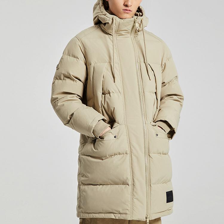 Li Ning Badfive Basketball Series Mid-Length Loose Hooded Down Jacket Winter Men Outerwear Khaki AYMQ103-4