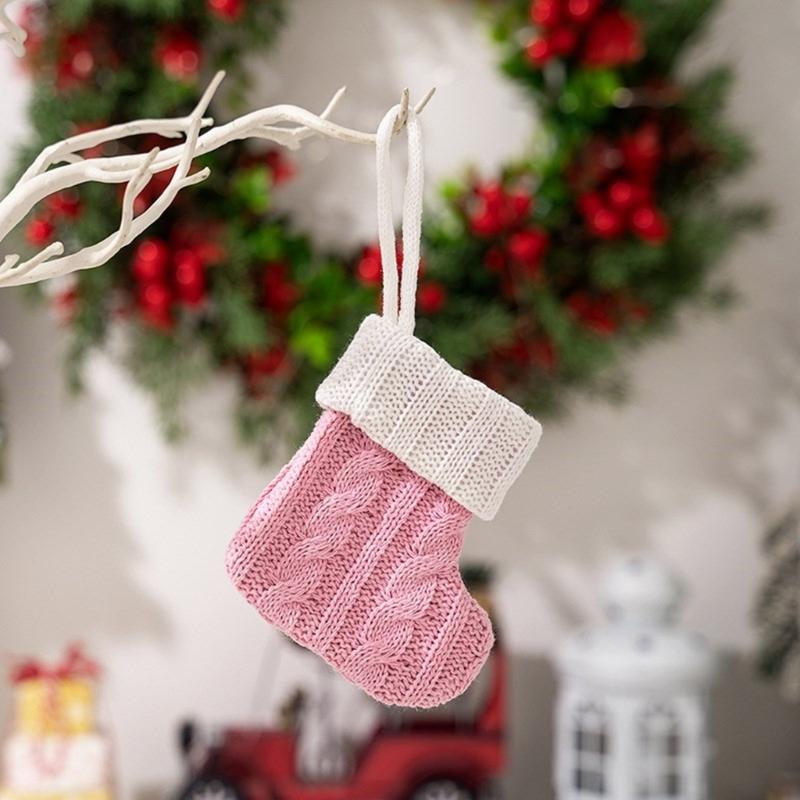 Set of 10 Knitted Christmas Socks Large Capacity Stocking Handmade Present Bag Hanging Ornament for Family Celebration