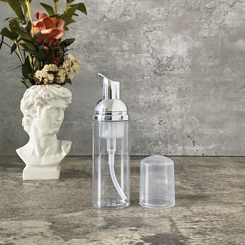 In Stock: 60ml Clear PET Foaming Facial Cleanser Bottle with Press-Top for Travel or Hotel