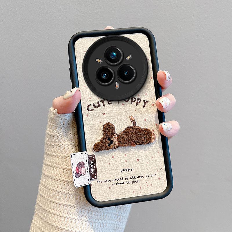 KEYSION Cartoon Cute Plush Embroidery Case for Realme 14 Pro+ 5G with Lanyard Shockproof Phone Cover for OPPO Realme 14 Pro 5G