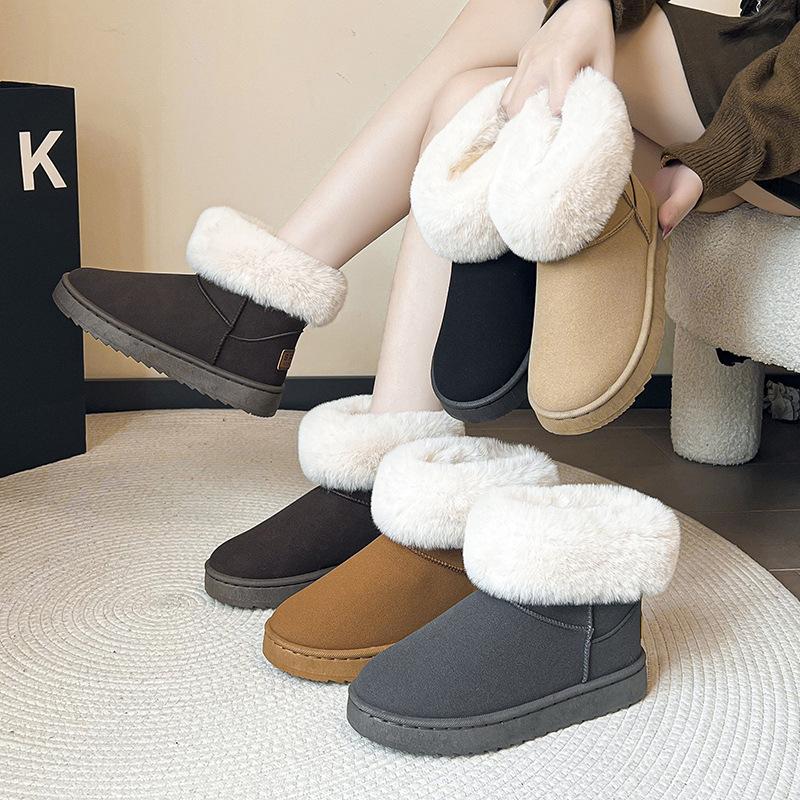Foreign trade large size winter new platform cotton shoes Mao Mao mouth flat bottom low heel snow boots one pedal round head women's cotton shoes