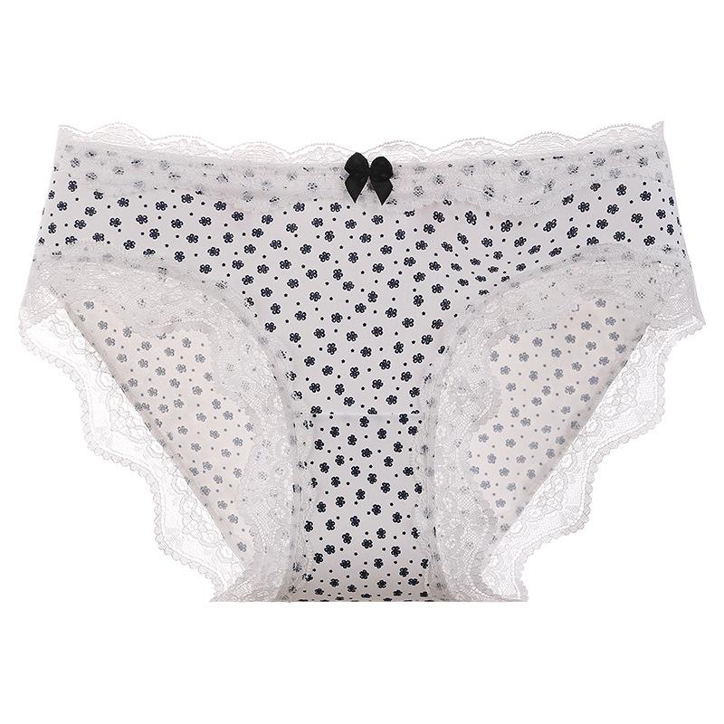 Girl Spring and Summer Broken Flower Bow Lace Frivolous Cool Feeling Ice Silk High Bullet Speed Dry Briefs