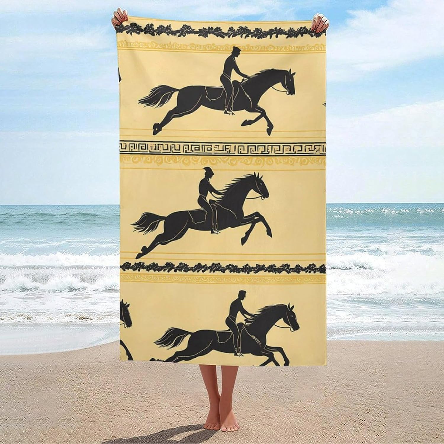 

Horses Galloping Traditional Pattern Beach Towel, Lightweight Quick Dry Bath Towel, Absorbent Travel Blanket for Vacation W30*H60(CM)