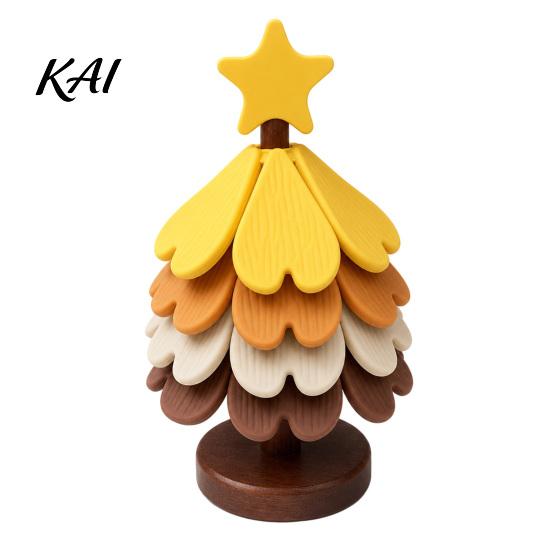 Holiday Table Decoration Christmas Tree Shaped Silicone Trivet Set, Collapsible Heat Resistant Hot Pad Gift for Home with Storage Stand, Space Saving