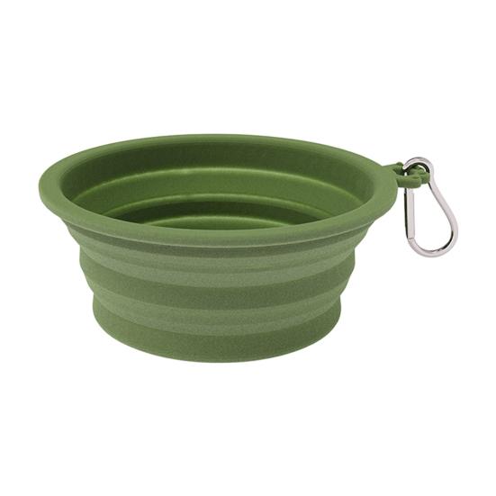 Foldable Dog Bowl Collapsible Cat Bowl with Carabiner Portable Silicone Pet Bowl зелёный
