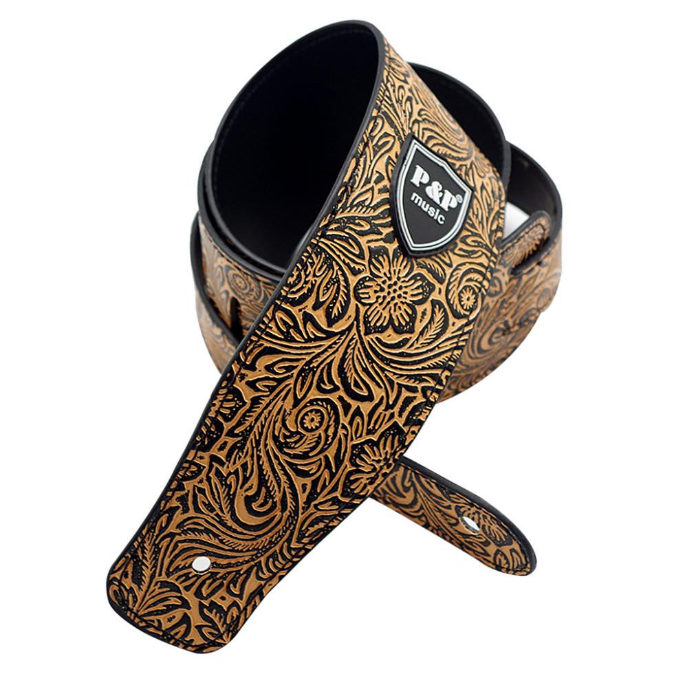 

Регульований ремінець для бас-гітари з поліуретанової шкіри з тисненням жовтий