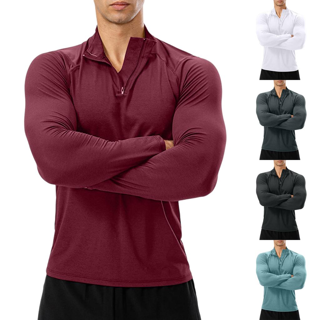 Men's  Fitness  Sports  Quick To Dry  Half Zipper  Self-Cultivation  Pullover  Long Sleeves  Hoodie