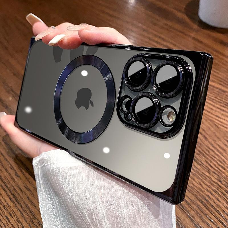 Luxury Magsafe Wireless Charging Square Phone Case For iPhone 11 12 13 14 15 Pro Max Plus Transparent Magnetic Bumper Cover
