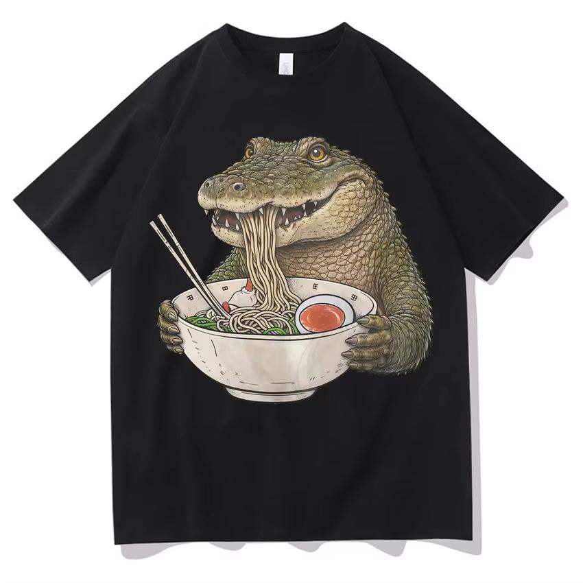 

Hip Hop Frog Eating Japanese Noodles Graphics Tee Trendy T-Shirt Summer Casual Round Neck High Quality T-Shirt Streetwear Unisex S разноцветный