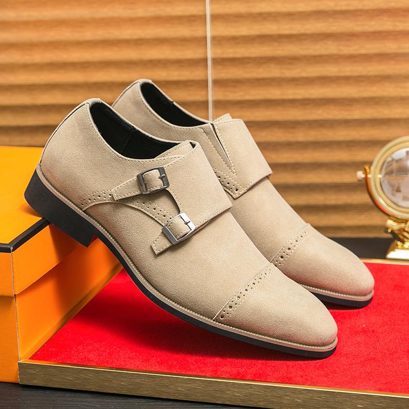 

Large size leather shoes spring and autumn new business dress buckle groom wedding shoes 46 коричневий