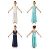 Kids Girls Rhinestone Dance Jumpsuit Wide Leg Sleeveless Cross Back Ruched Mesh Bodysuit Built-in Briefs for Stage
