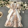 Designer blomstertrykk feriekjole kvinner palassstil high-end Elegant kjendis Midi lang kortermet vestidos