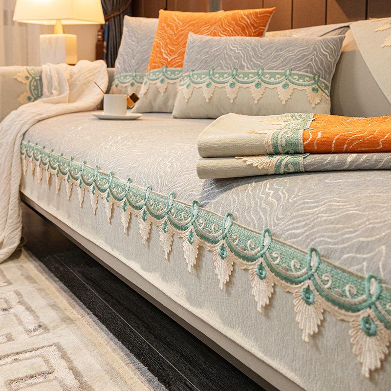 Nordic Light Luxury Sofa Cushion All-season Cover Cloth Cover Non-slip Cushion All-inclusive Chenille Thickened Living Room