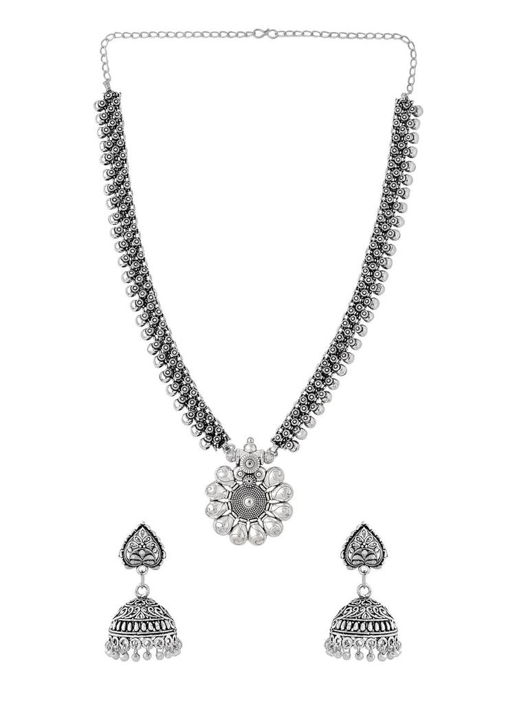 Traditional Silver Oxidised Silver Necklace Jewellery Set for Women