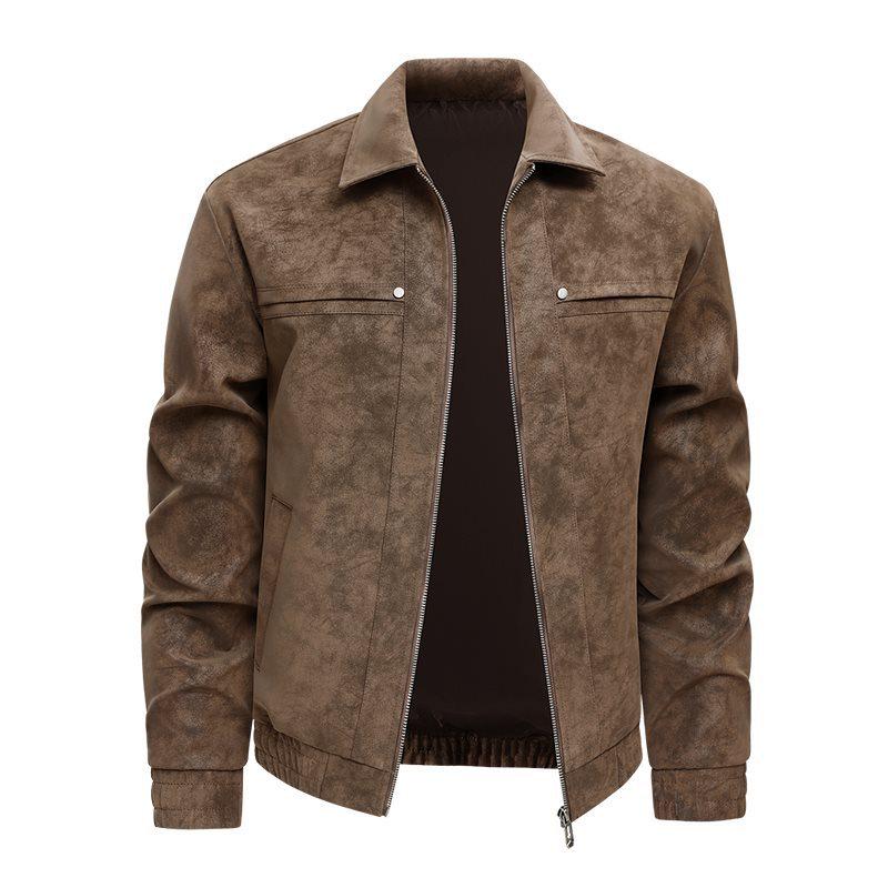 Trendy Men s Plus Size Retro Leather Jacket - Spring/Autumn Casual Lapel 2XL кофейный