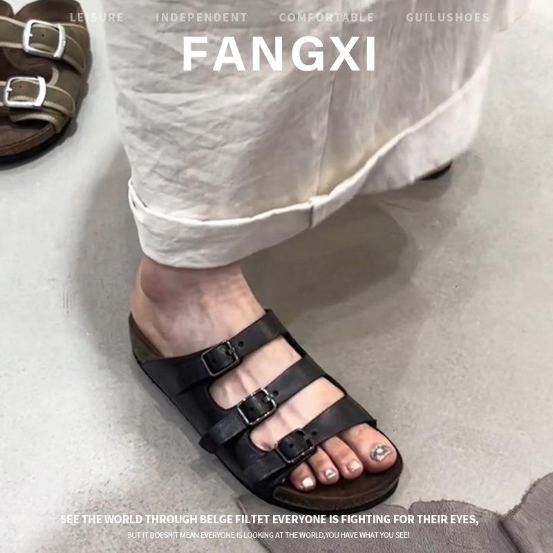 

Sheepskin~ Summer thick-soled cool slippers women s wear flat-soled slippers cork-soled beach women s shoes 40