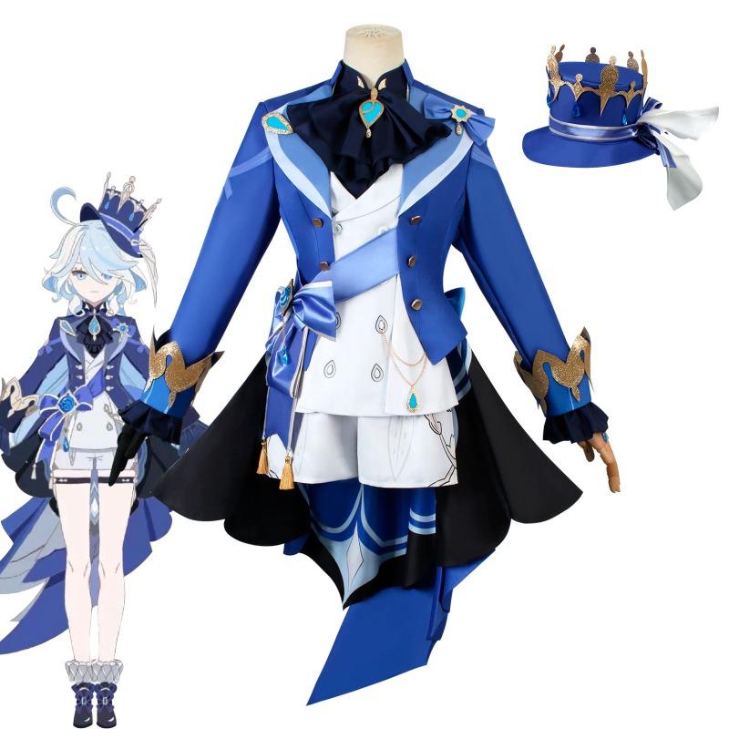 Παιχνίδι Genshin Impact Focalors Cosplay Καπέλο Περούκα Μαλλιά Πλήρες Σετ Αποκριάτικο Γυναικείο Φόρεμα Ομοιόμορφη Στολή Στολή Ρόλος Παίξτε Masquerade Water God