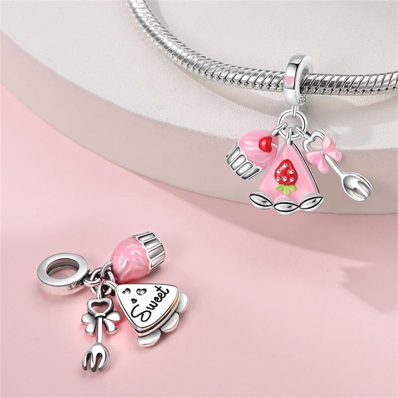 Copper Little Bear Soft Candy Coffee Strawberry Cake Afternoon Tea Charms Beads Fit Qikaola Bracelets Diy Jewelry