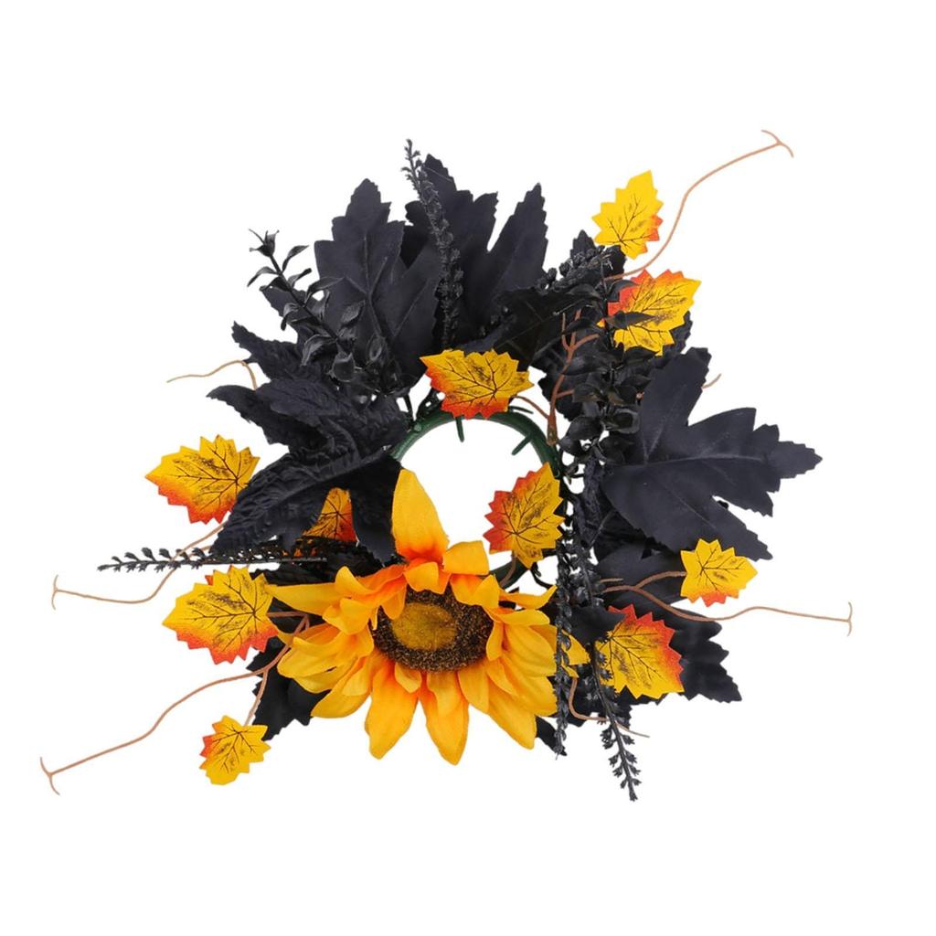 Halloween Candle Ring Wreath Artificial Maple Leaf Wreath Rustic Candle Wreath for Bar Thanksgiving Party Supplies Home Decor