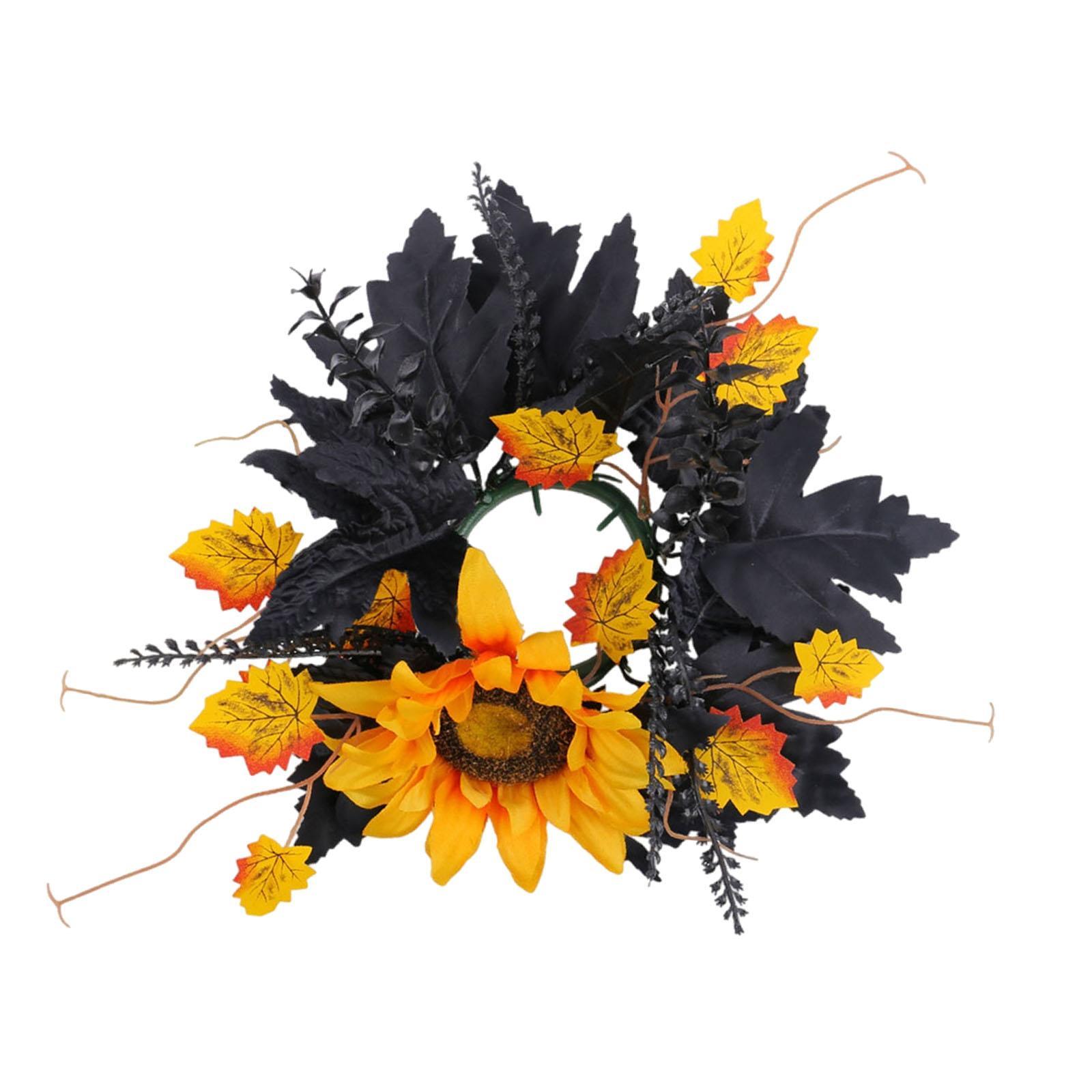 Halloween Candle Ring Wreath Artificial Maple Leaf Wreath Rustic Candle Wreath for Bar Thanksgiving Party Supplies Home Decor
