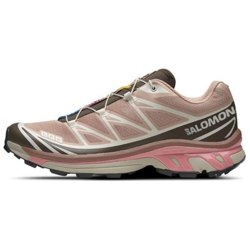 SALOMON XT 6 Shock Absorbers Low Top Casual Running Shoes Unisex Pink Brown Sneakers 477373