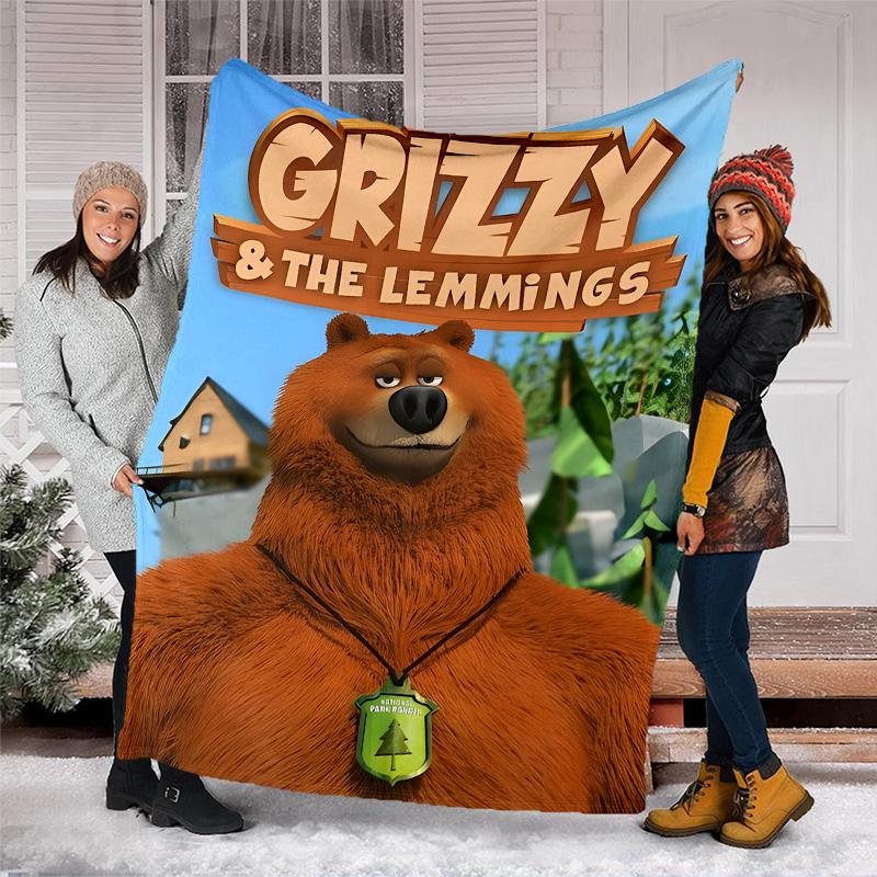 1 Stück Grizzy The Lemmings1 Thema Decke - Digitaldruck, Polyester, Gemütlich für alle Jahreszeiten, Perfekt für Draußen, Camping und Reisen