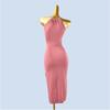 Sexy Sweet and Spicy Pleating Hanging Neck Metal Chain Backless Solid Sleeveless Knitted Ice Silk Vest Dress Summer
