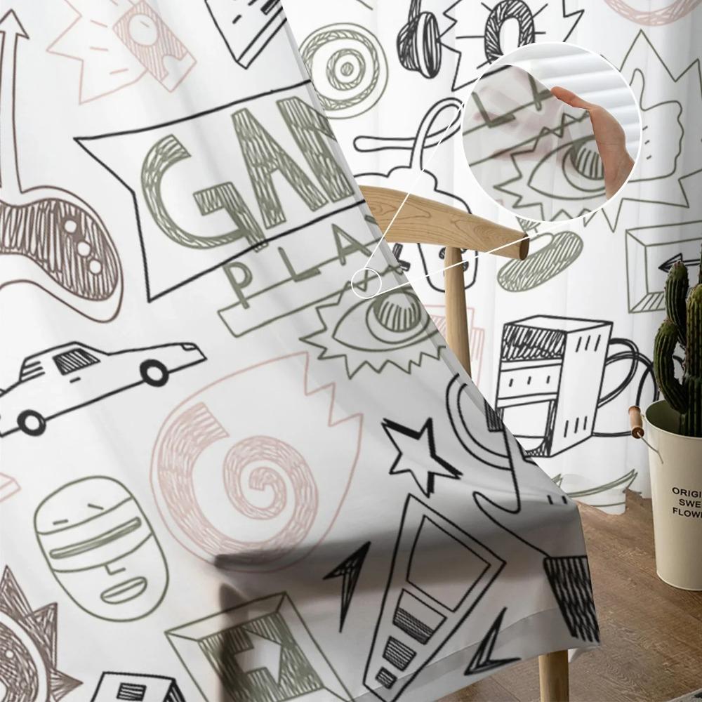 Gamepad Computer Keyboard Translucent Curtains for Bedroom Space Living Room Decoration Window Drape Kitchen Area Tulle Voile Organza Curtains